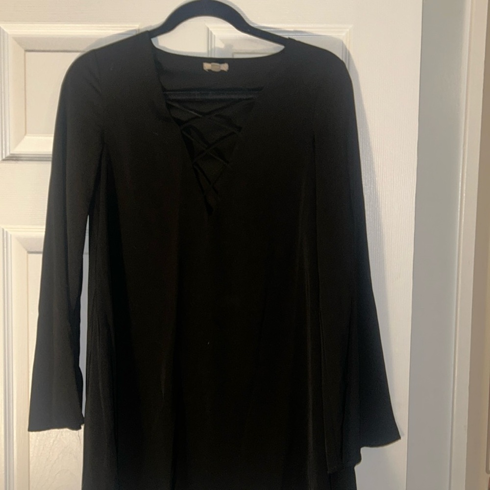 Wide Sleeve Criss Cross Neck Dress
